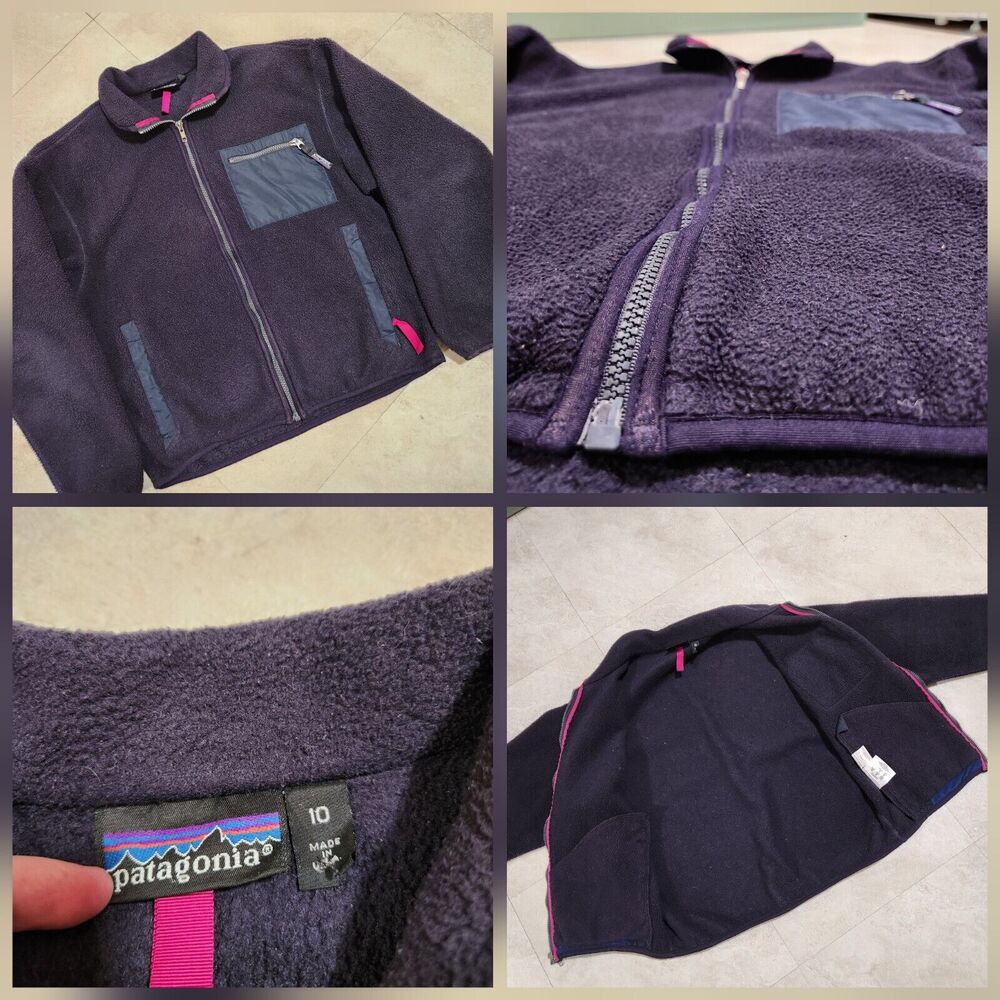 VTG 90s Patagonia Girls Size 10 M Medium Fleece Deep Pile Full Zip Jacket Purple